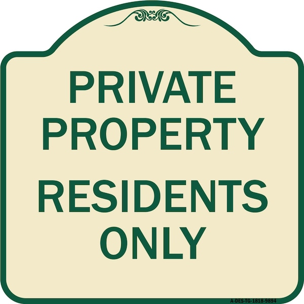 Signmission Designer Series Sign-Residents Only, Tan & Green Heavy-Gauge Aluminum, 18" x 18", TG-1818-9894 A-DES-TG-1818-9894 - main
